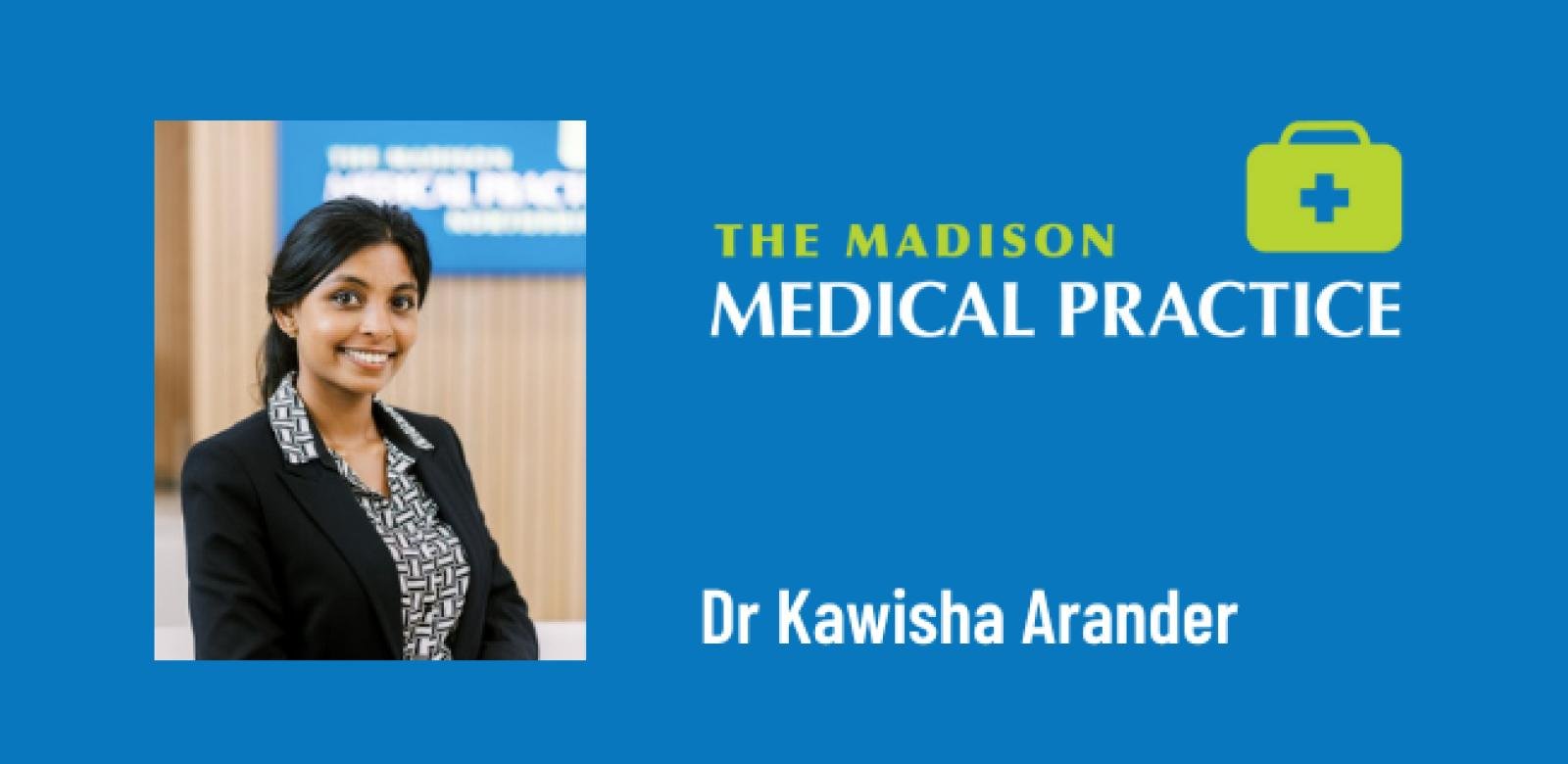 Portrait of Dr Kawisha Arander with The Madison Medical Practice branding